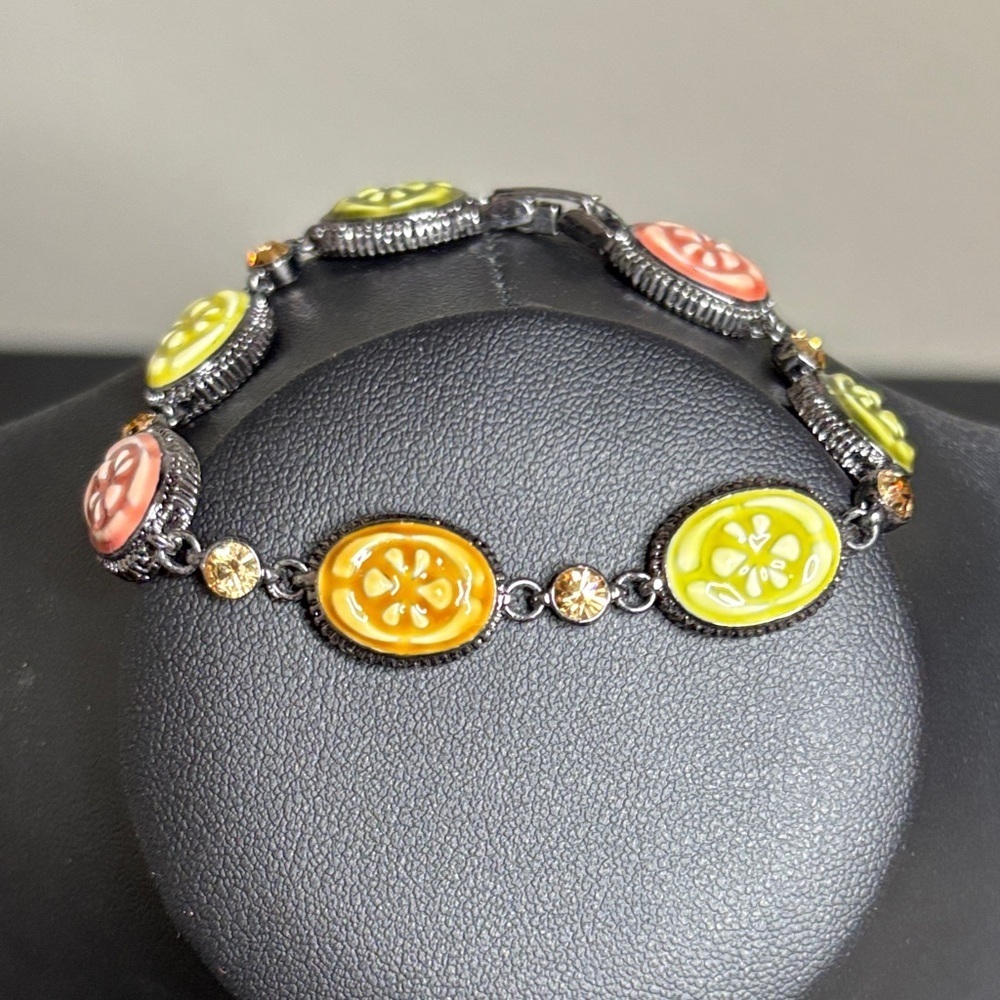 Vintage Liz Claiborne Resin Rhinestone Gunmetal Bracelet